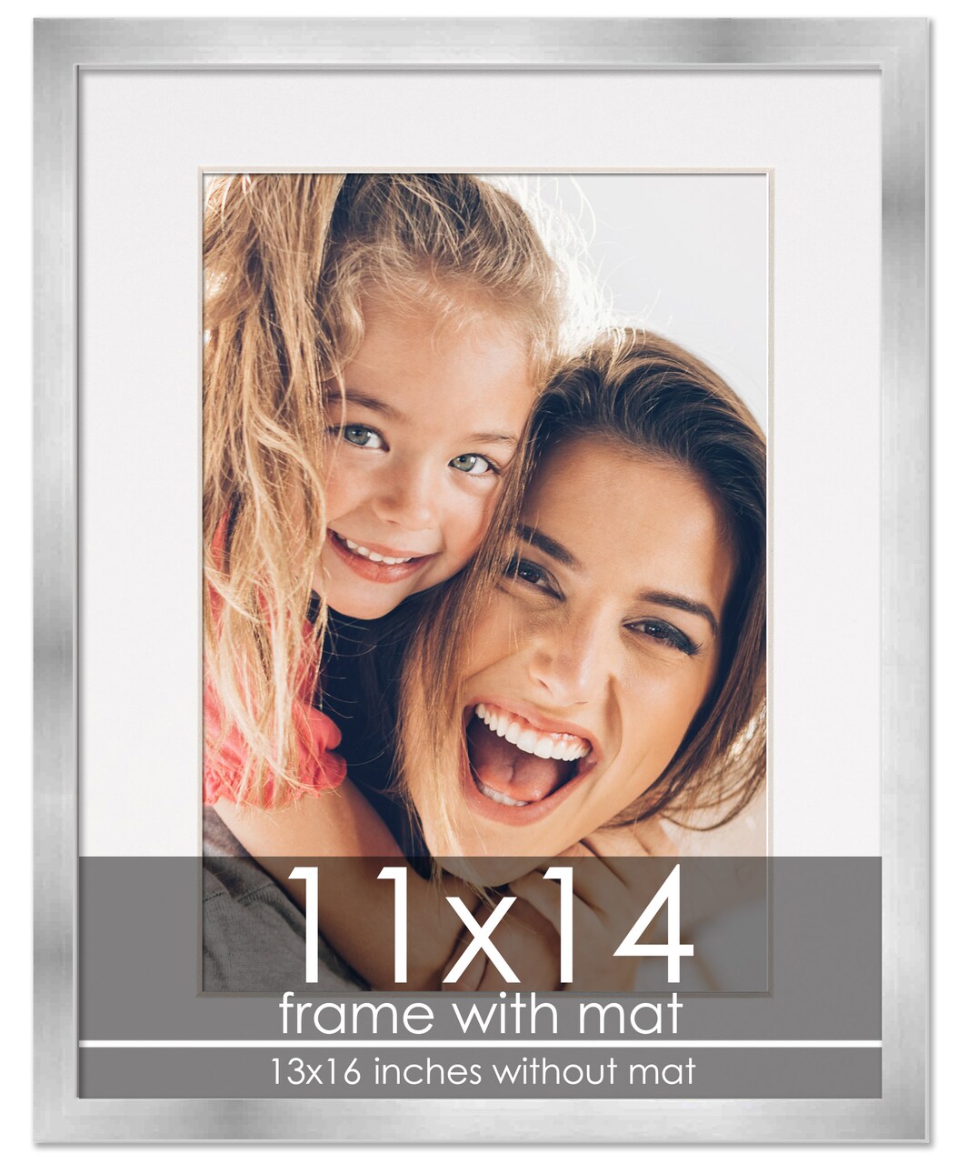 11x14 Frame with Mat - Silver 13x16 Frame Wood Made to Display Print or Poster Measuring 11 x 14 Inches with White Photo Mat